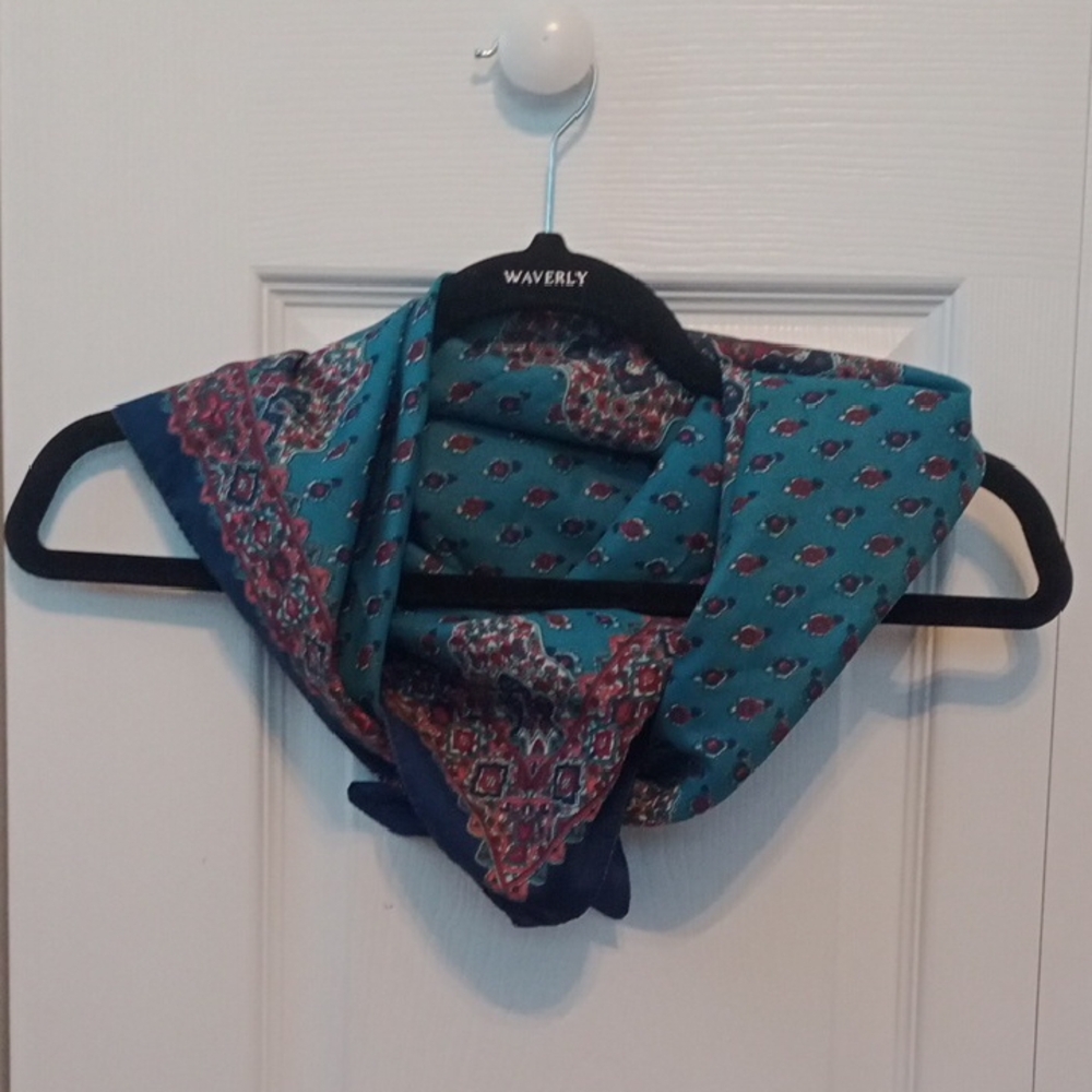 Vintage Teal and Red Patterned Scarf - Square